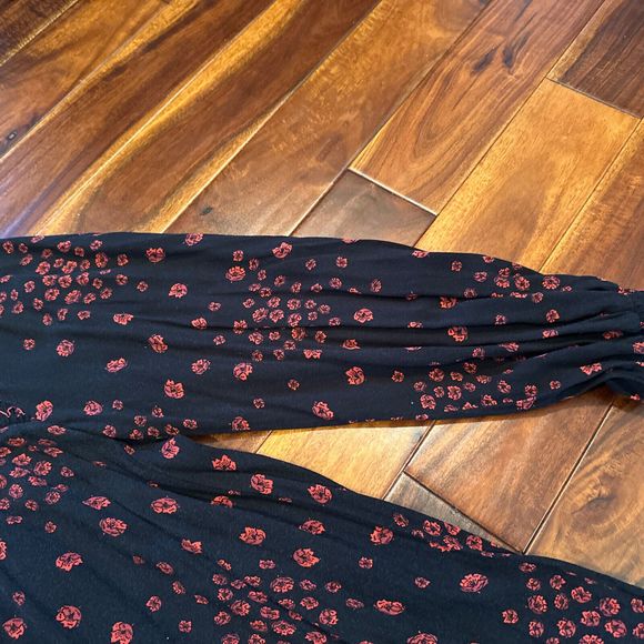 Free People Women’s Floral Dress Small Petite SP Romantic Black Red Flowers - Picture 5 of 12